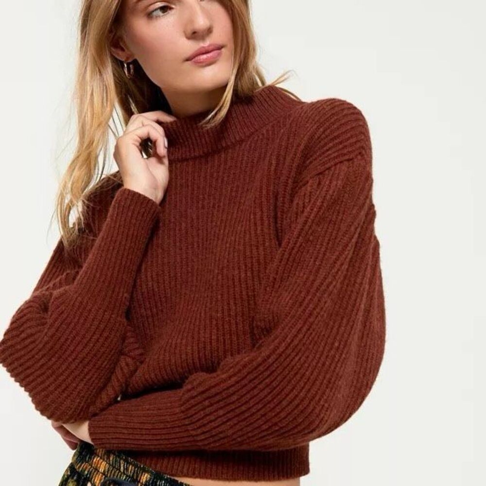 ASTR the label Regis brown mock neck wool blend sweater medium